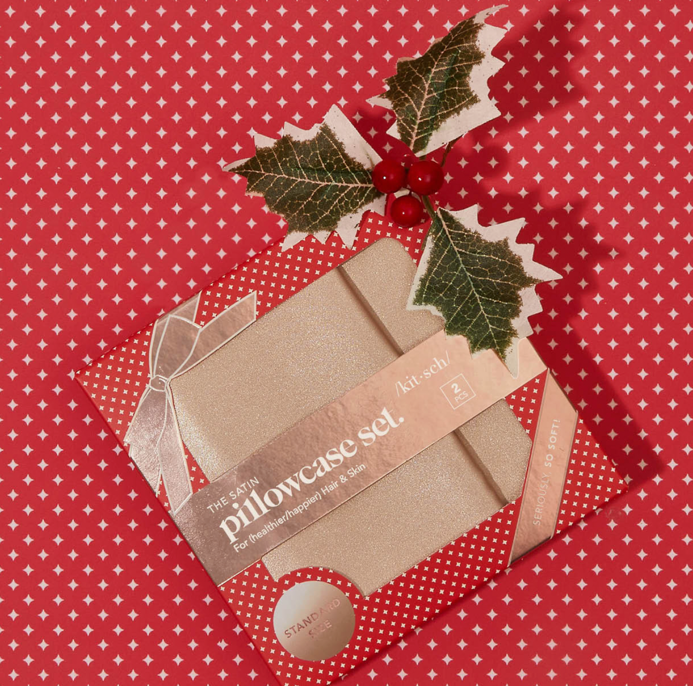 Holiday Satin Standard Pillowcase 2pc Set - Champagne