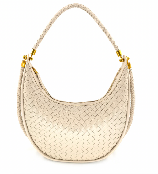 Large Beige Woven Hobo Bag
