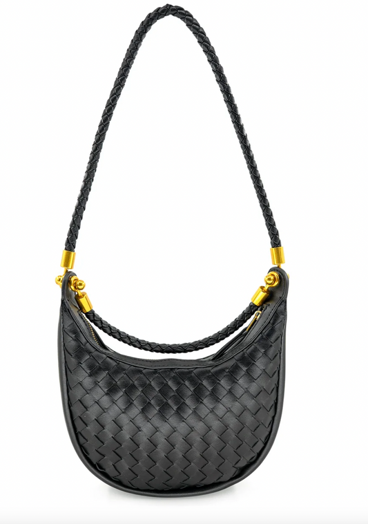 Mini Black Woven Hobo Bag
