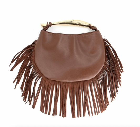 Chocolate Fringe Top Handle Bag