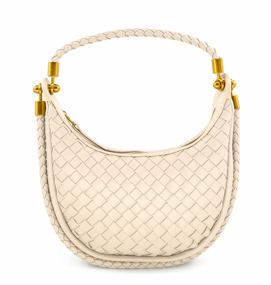 Mini Beige Woven Hobo Bag