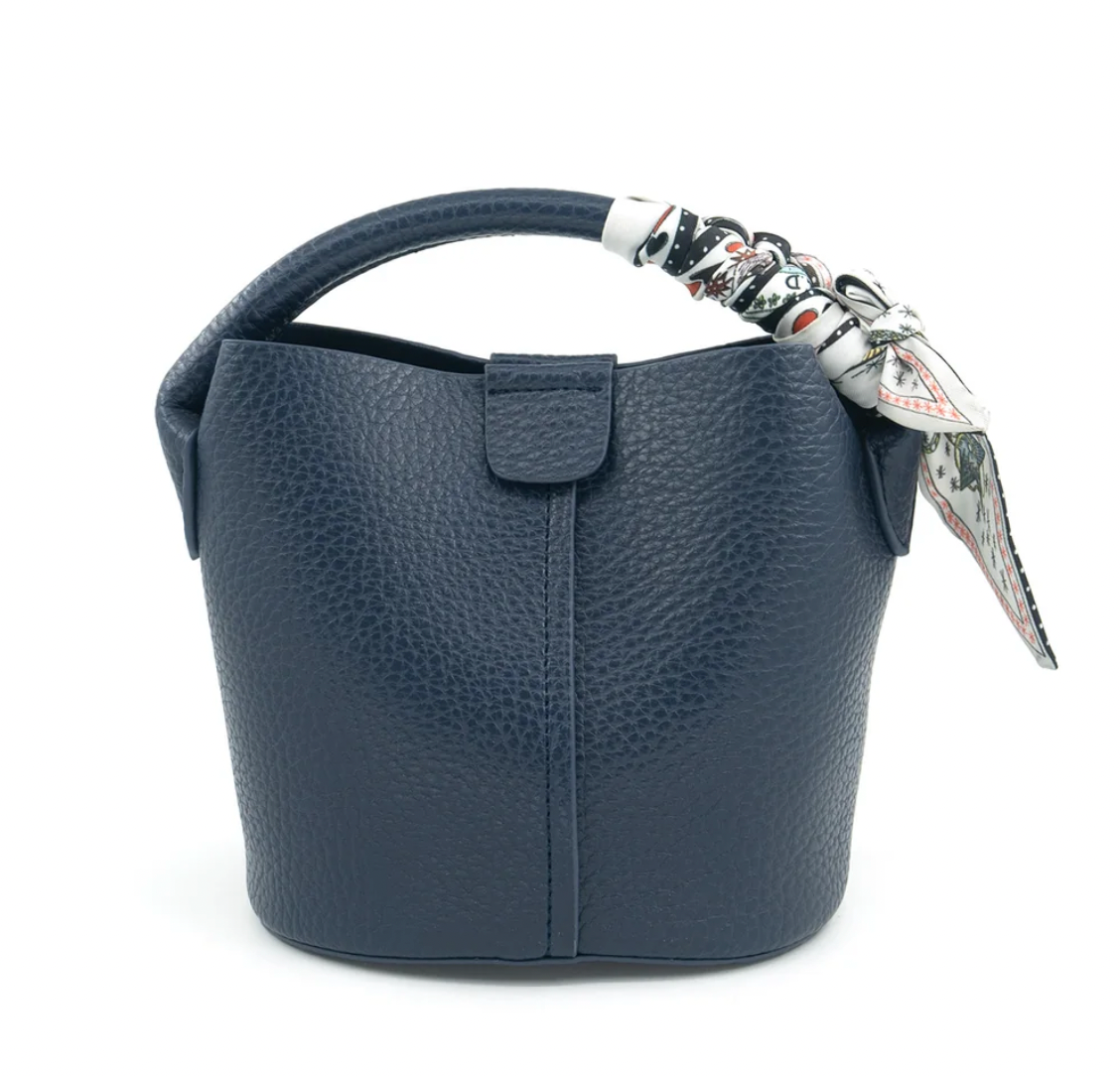 Mini Navy Bucket Bag with Bandana Detailing