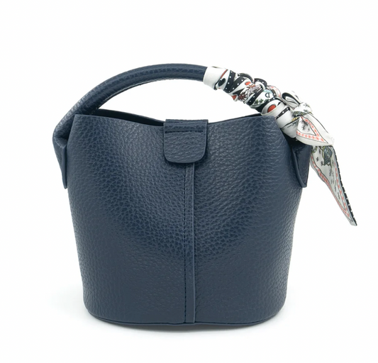 Mini Navy Bucket Bag with Bandana Detailing
