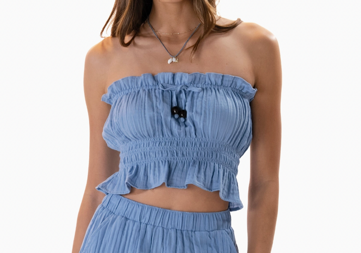Denim Blue Coastal Tube Top with Bead