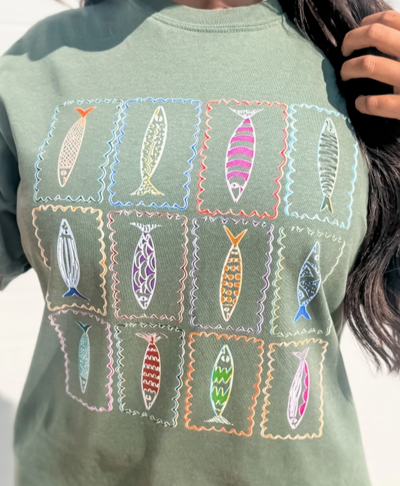 Colorful Sardines Graphic Tee On Moss