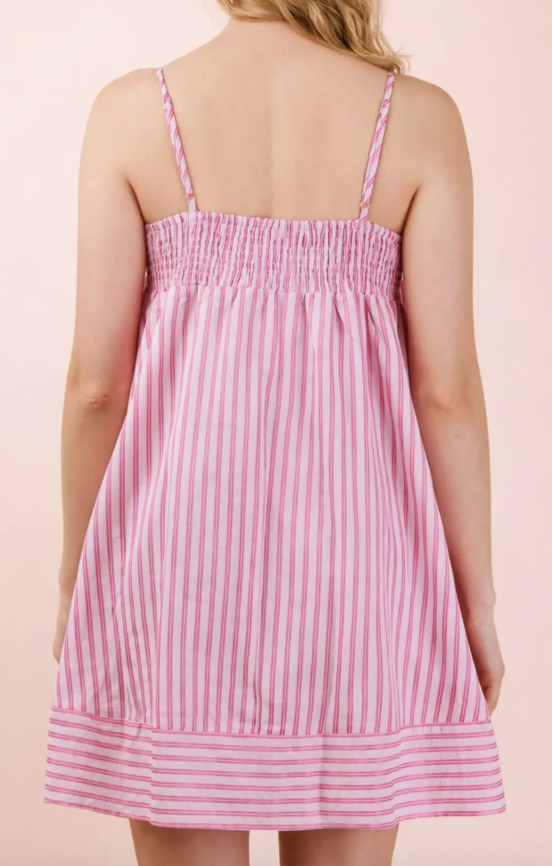 Smocking Detail Stripe Woven Mini Sundress