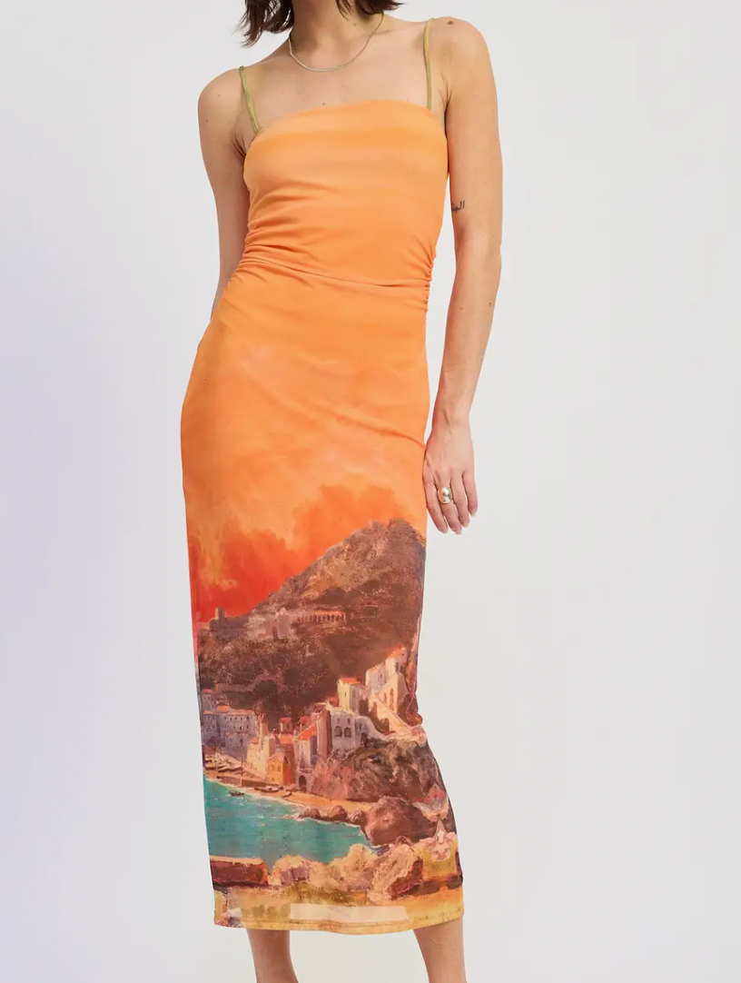 Sunset Printed Mesh Dress