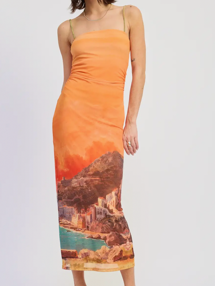 Sunset Printed Mesh Dress