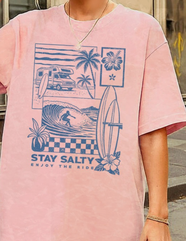 Stay Salty Enjoy the Ride Oversized Mineral Graphic Tee