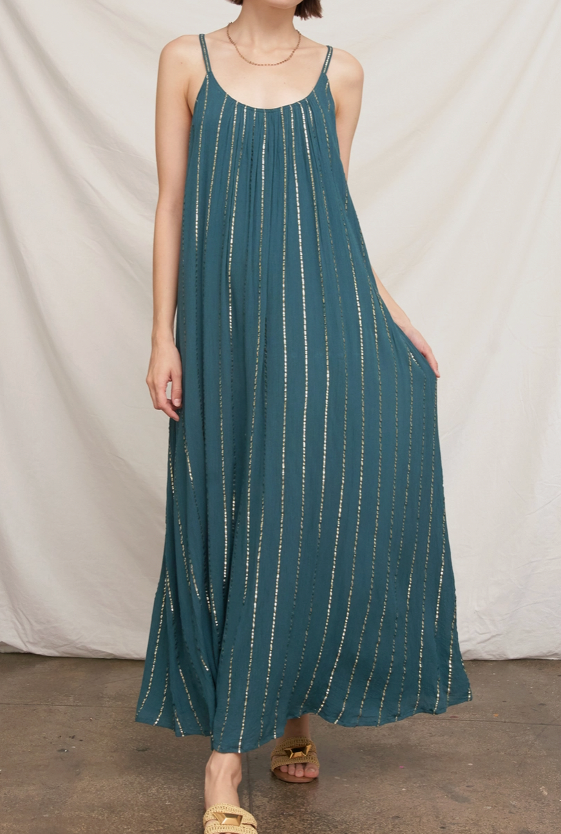 Sleeveless Lurex Striped Maxi Dress