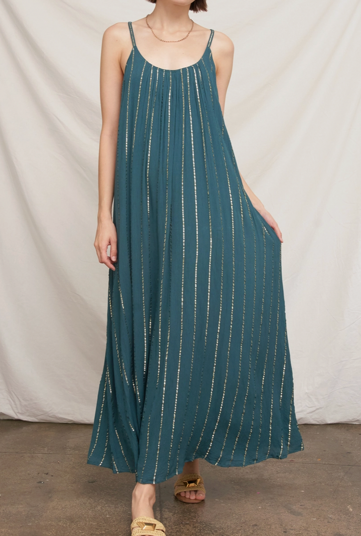 Sleeveless Lurex Striped Maxi Dress