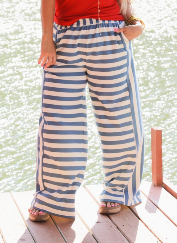 Blue Striped Pull On Pants