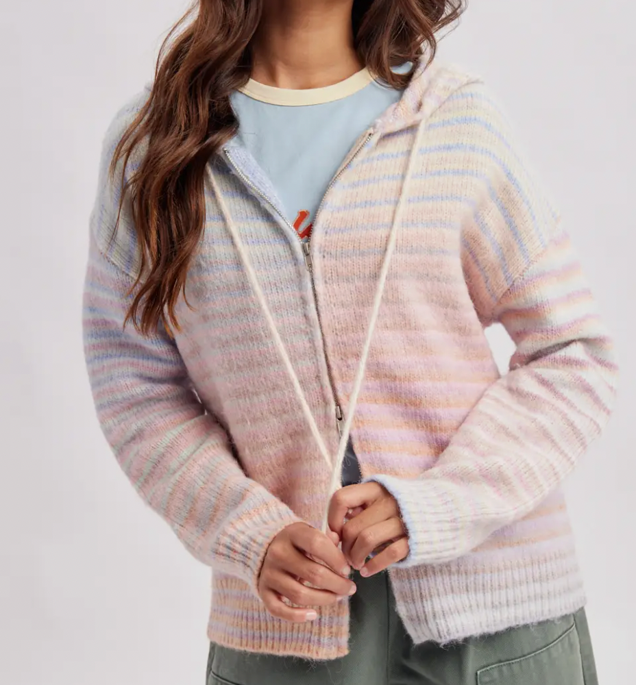 Multi Stripe Zip Sweater Hoodie