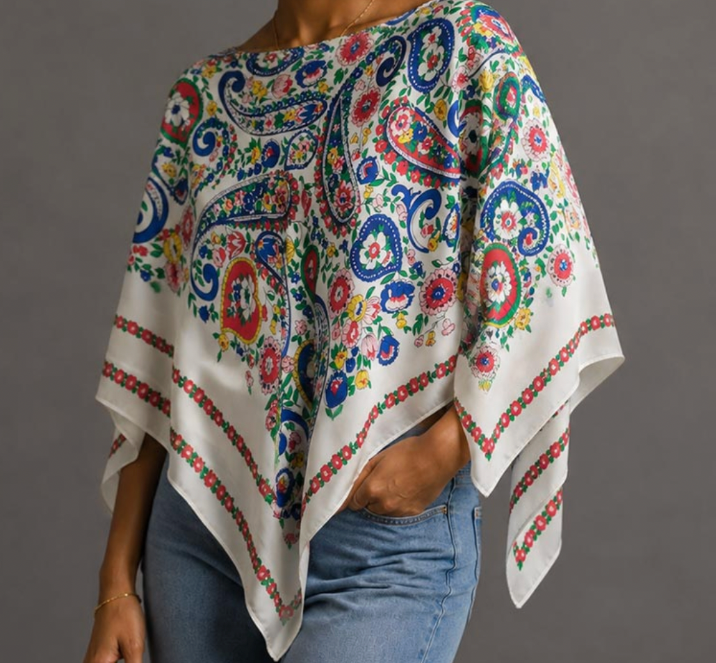 Paisley Floral Print Scarf Poncho