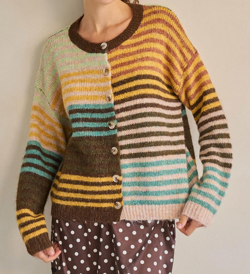 Tone-And-Tone Mixed Stripe Cardigan