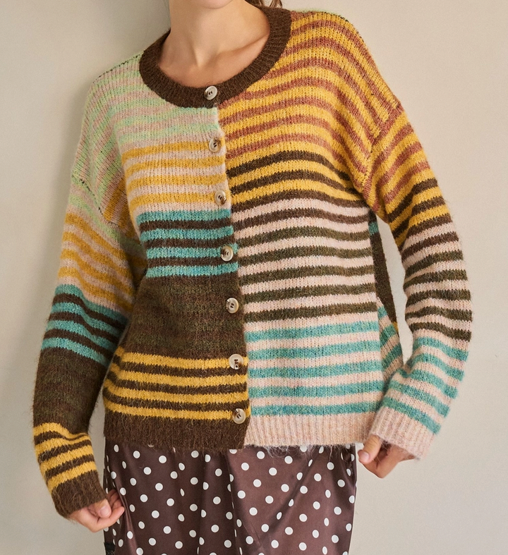 Tone-And-Tone Mixed Stripe Cardigan