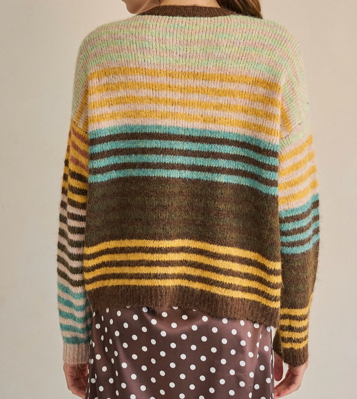 Tone-And-Tone Mixed Stripe Cardigan