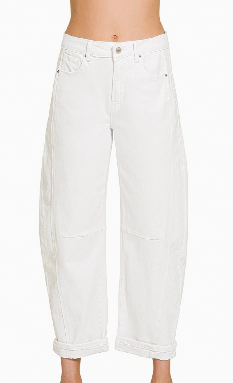 High Rise Barrel-Leg Cropped Color Denim Pants