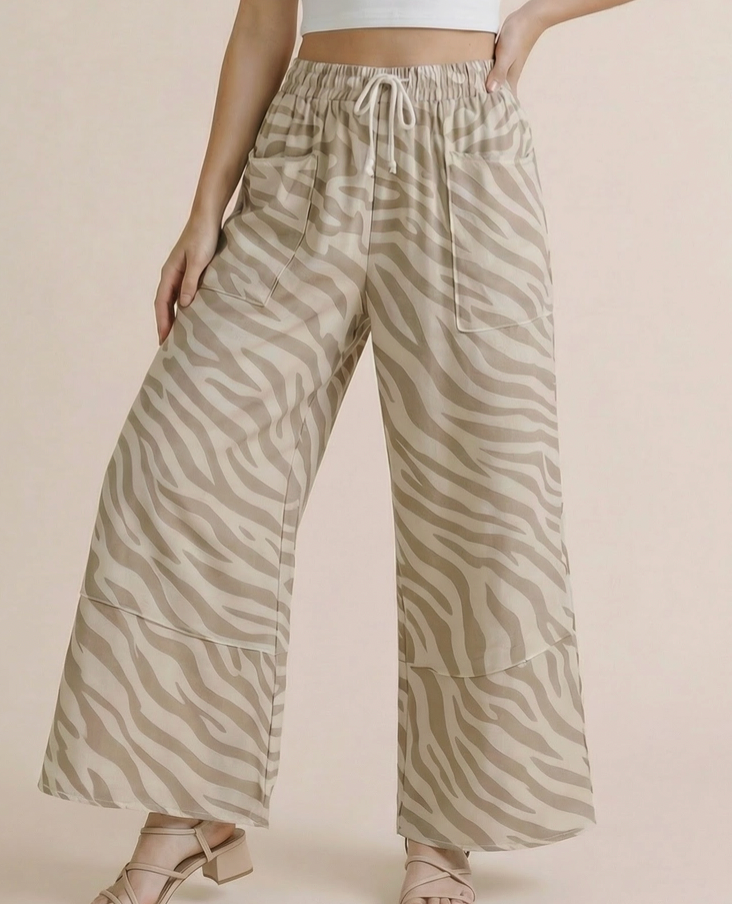 Zebra Print Wide Leg Patchwork Lounge Pants