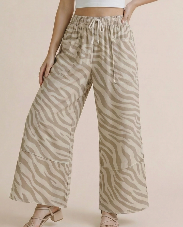 Zebra Print Wide Leg Patchwork Lounge Pants