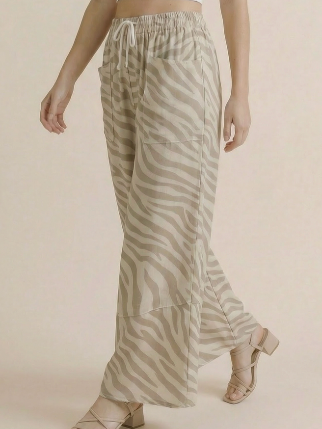 Zebra Print Wide Leg Patchwork Lounge Pants