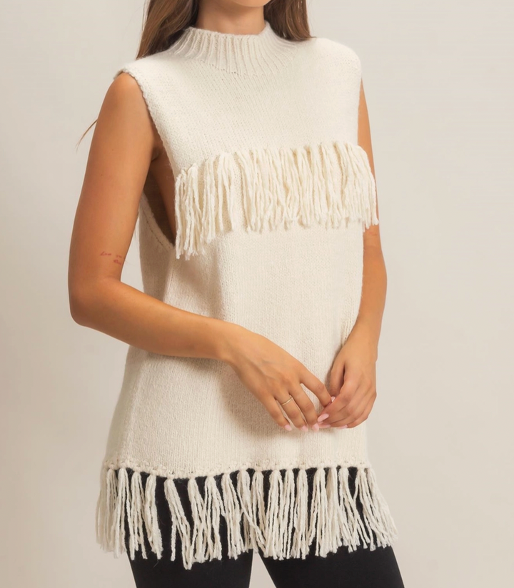 Fringe Turtleneck Sweater Vest