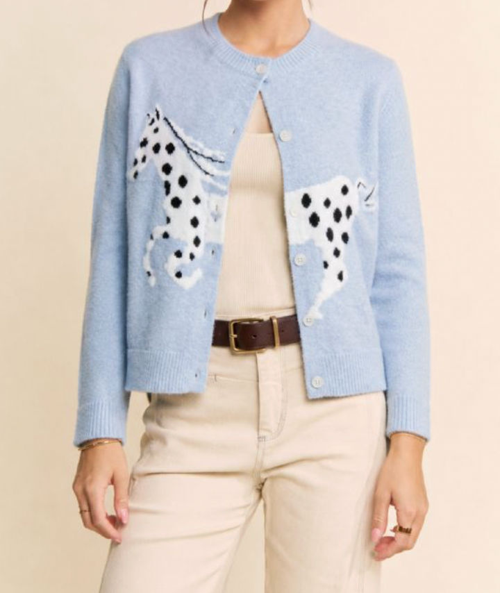 Spotted Horse Intarsia Button Cardigan