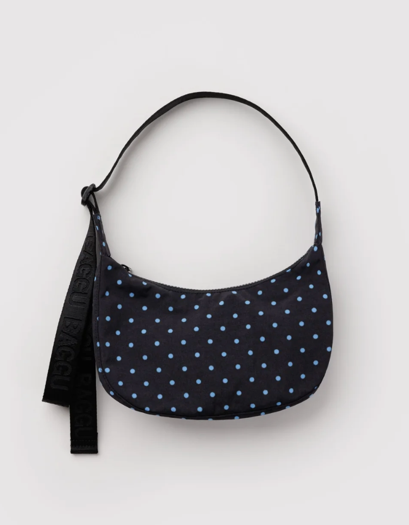 Black and Sky Blue Micro Dot Small Nylon Crescent Bag - Baggu