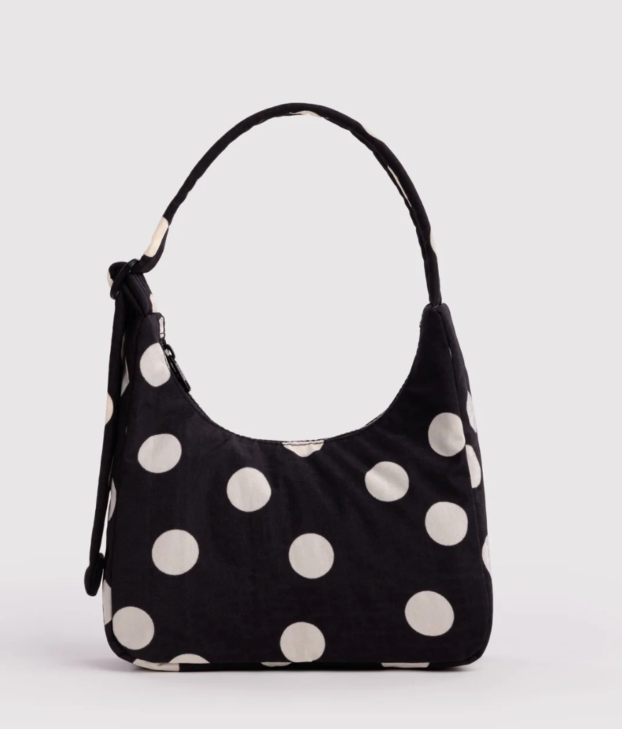 Black and Cream Polka Dot Mini Nylon Shoulder Bag - Baggu