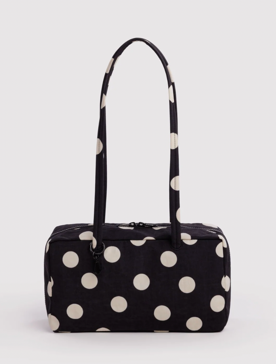 Black and Cream Polka Dot Nylon Bowler Bag - Baggu