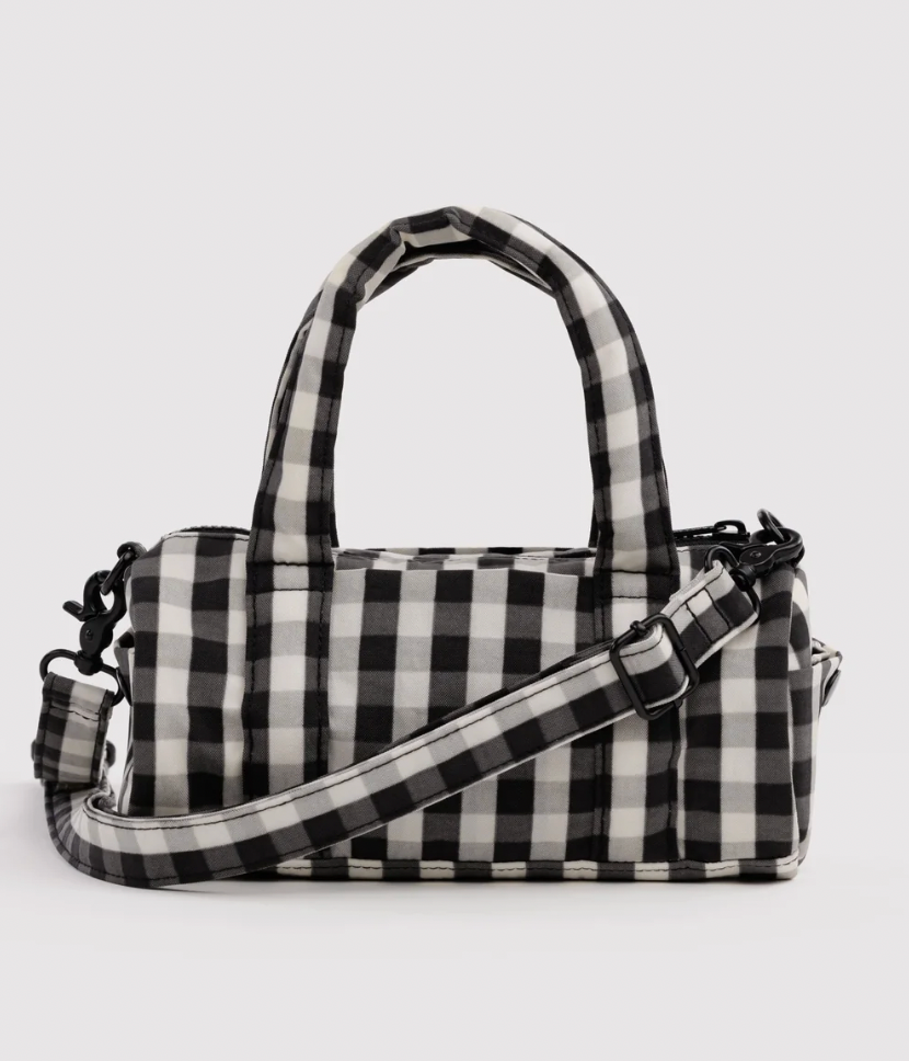 Black and Cream Gingham Small Nylon Duffle Bag - Baggu