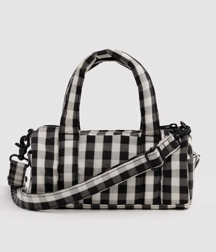 Black and Cream Gingham Small Nylon Duffle Bag - Baggu