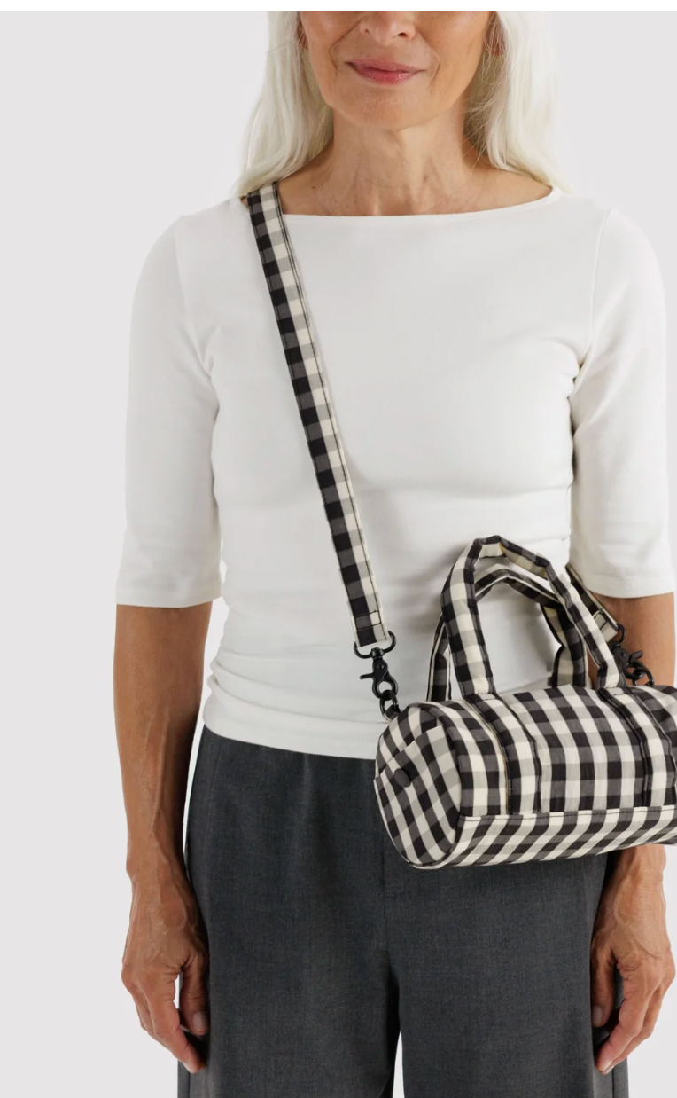 Black and Cream Gingham Small Nylon Duffle Bag - Baggu