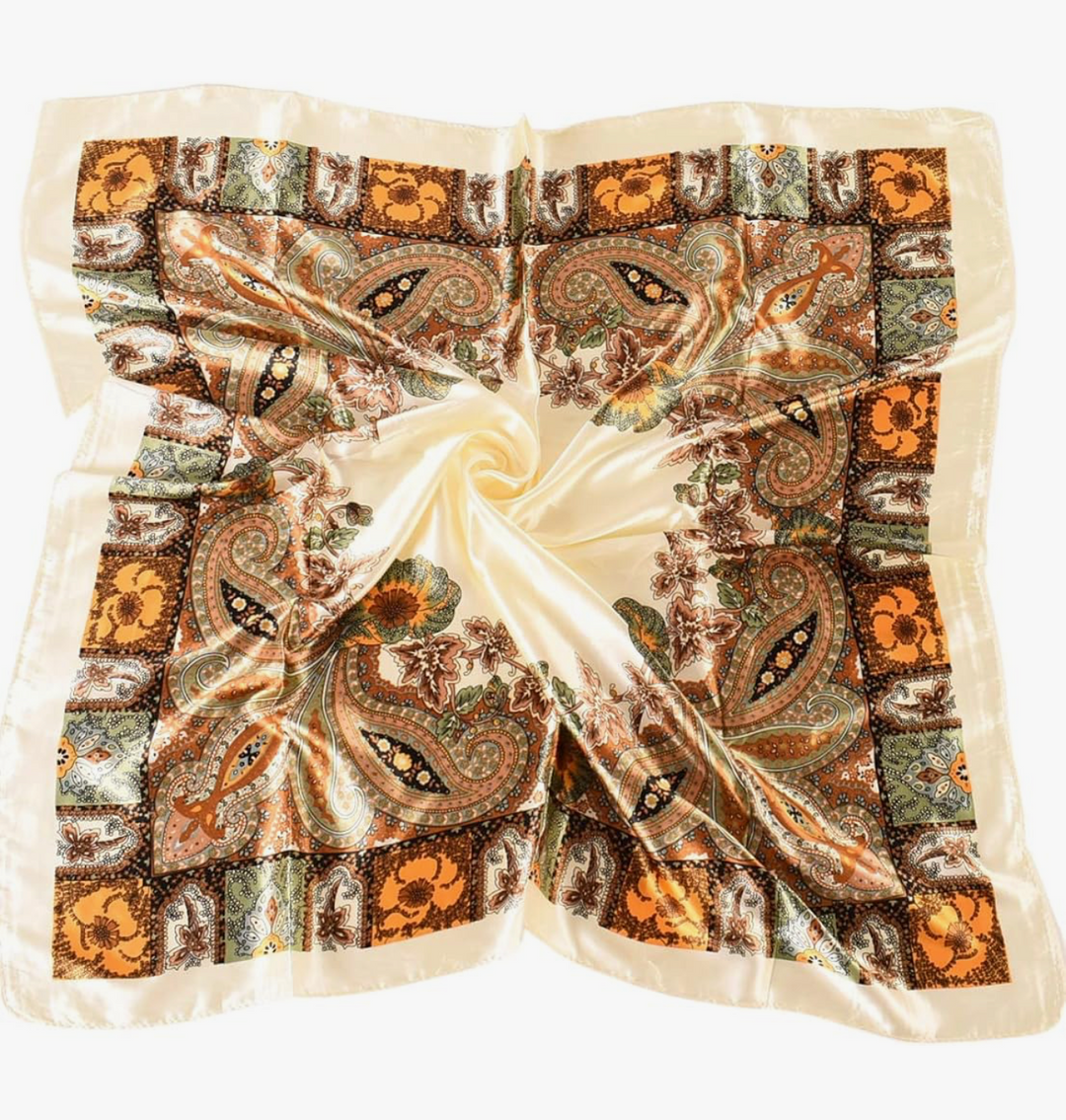 Cream Paisley Silk Bandana