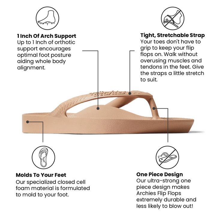 Archies Tan Arch Support Flip Flops