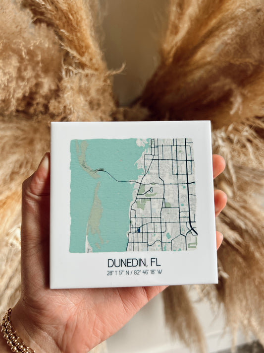 Dunedin Florida Map Ceramic Coasters (Set of 4)