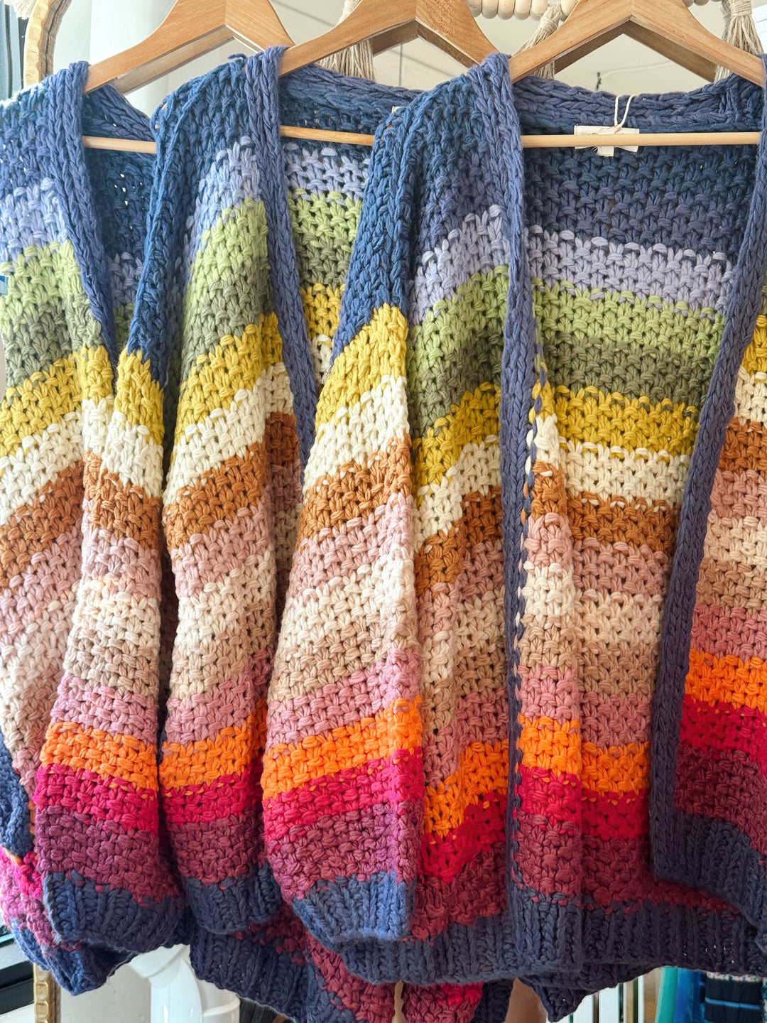 Rainbow Hand-Crochet Open Cardigan