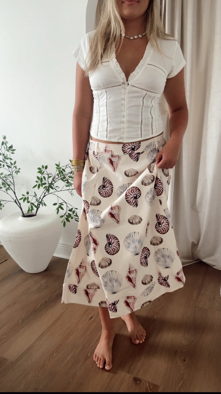 Seashell Print Midi Skirt
