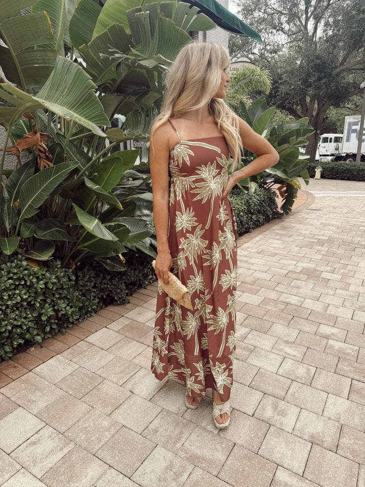 Palm Tree Print Maxi Dress