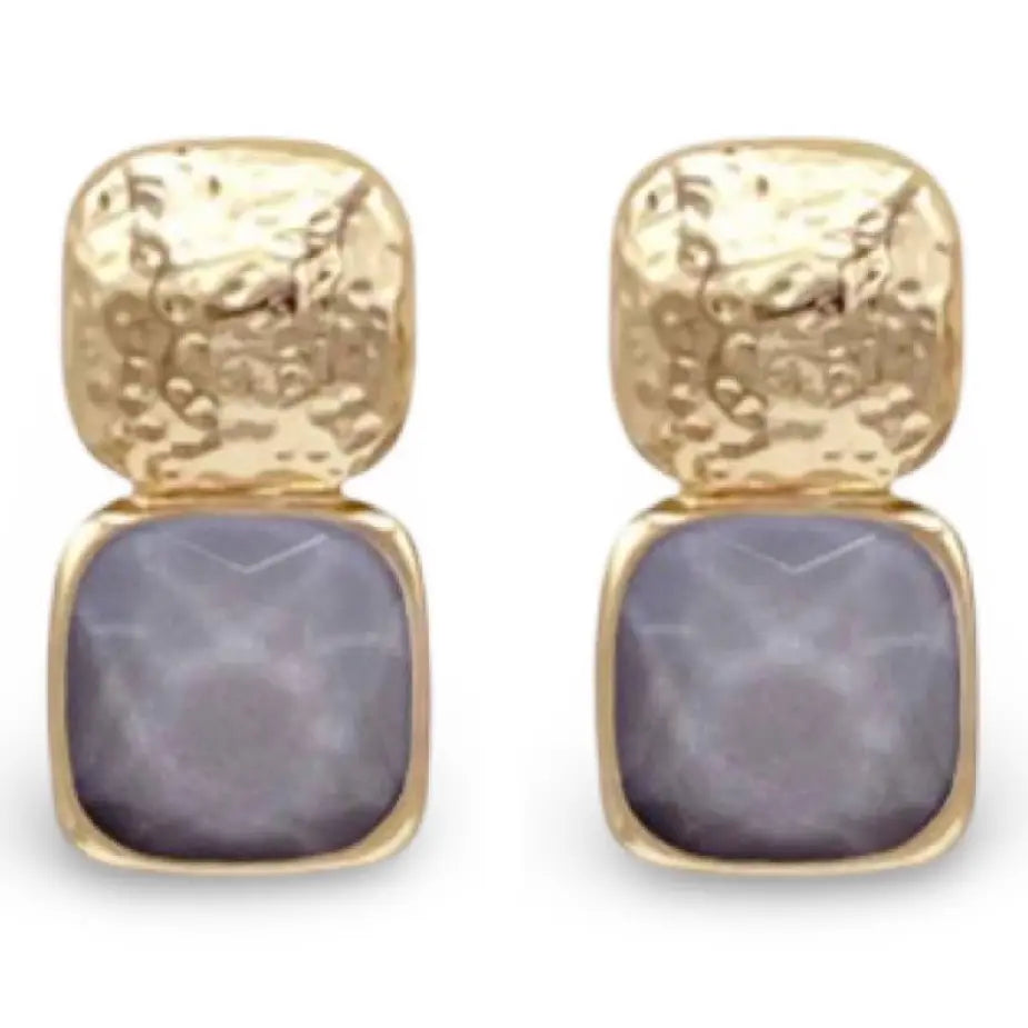 Grey + Gold Textured Drop Earrings