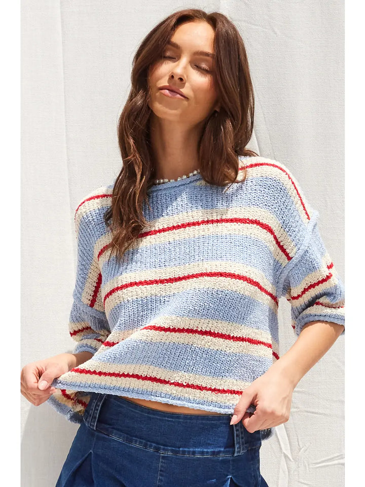 Liberty 3/4 Sleeve Striped Sweater
