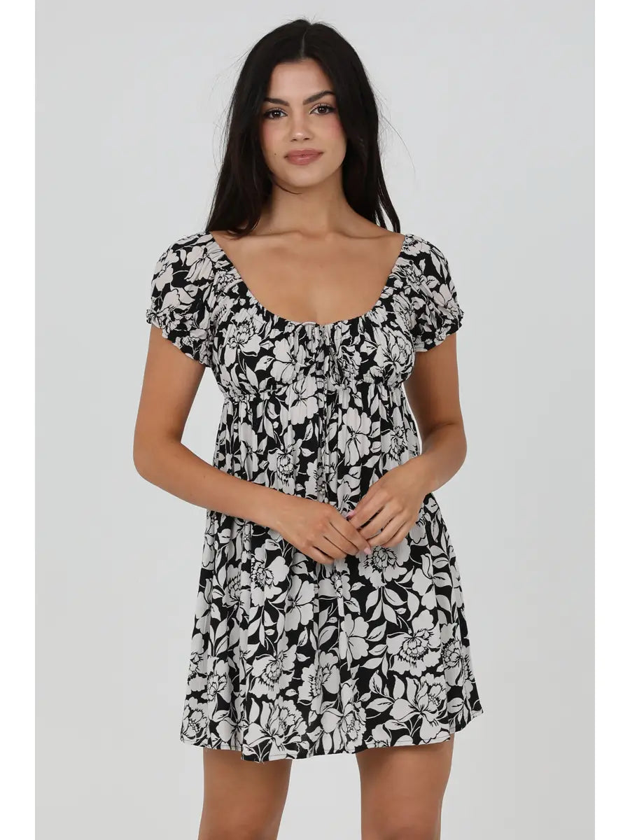 Puff Sleeve Printed Dress