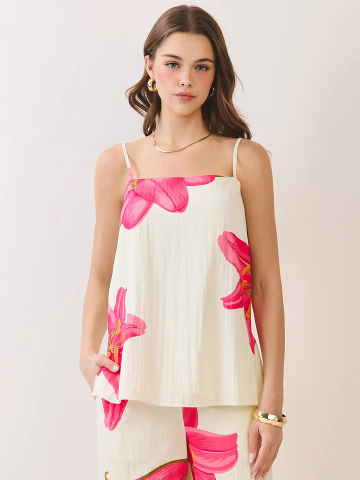 Floral Print Side Zipper Cami Top
