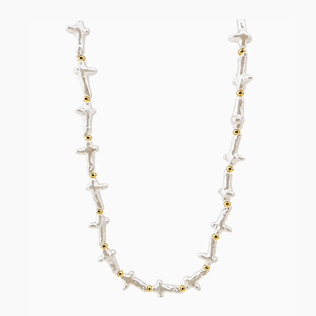 Organic Cross Pearl Necklace