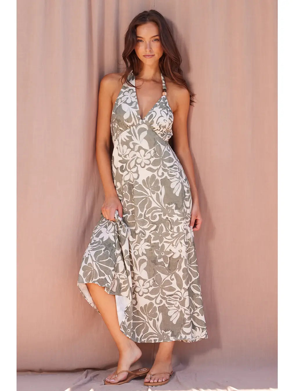Ash Olive Floral Halter Dress