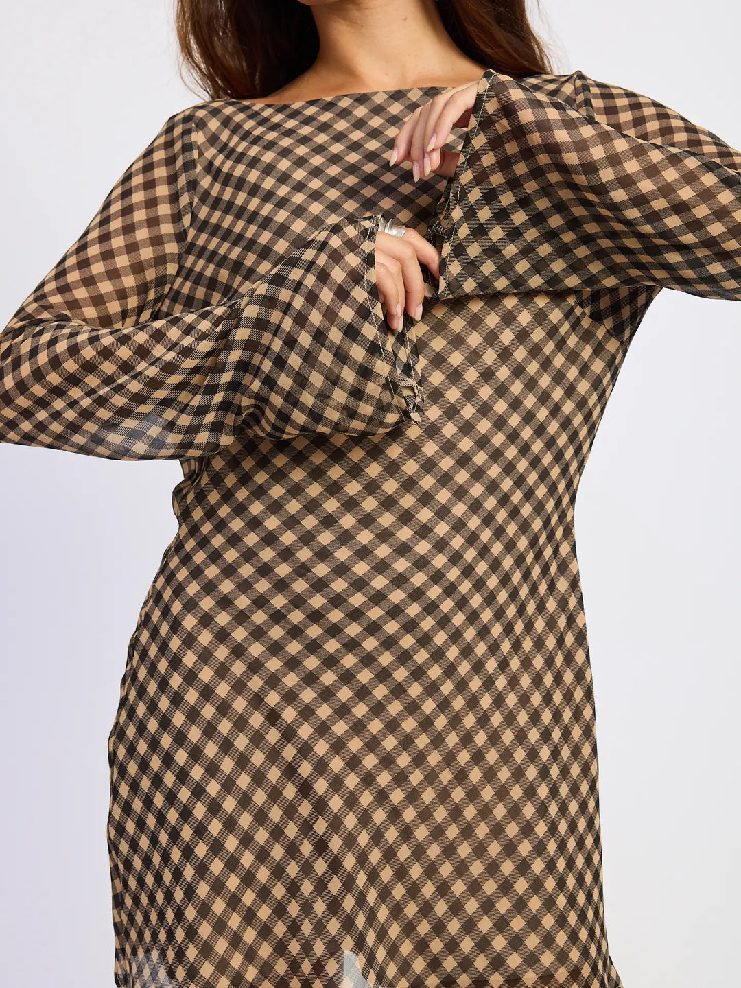 Gingham Long Sleeve Mini Dress