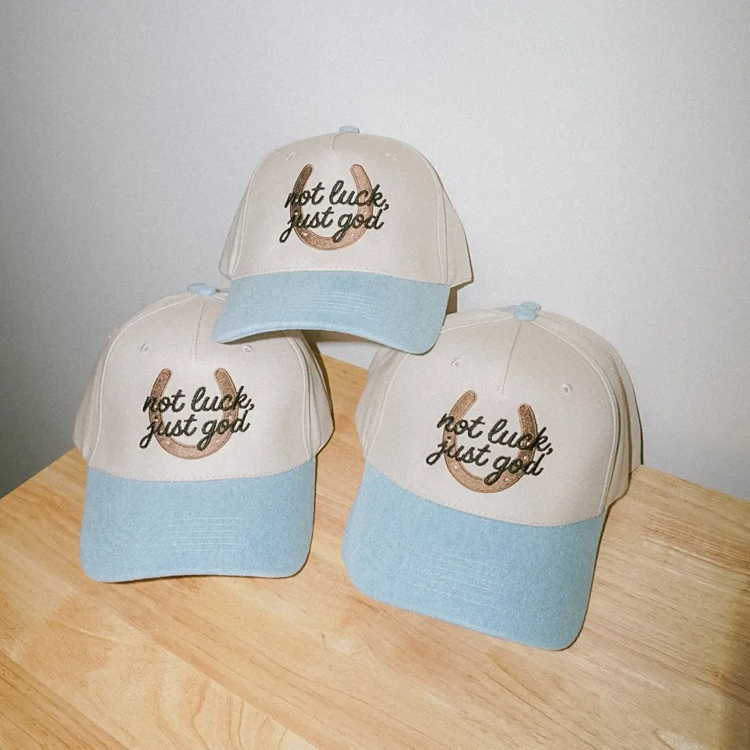 Not Luck Just God Denim Horseshoe Embroidered Baseball Hat