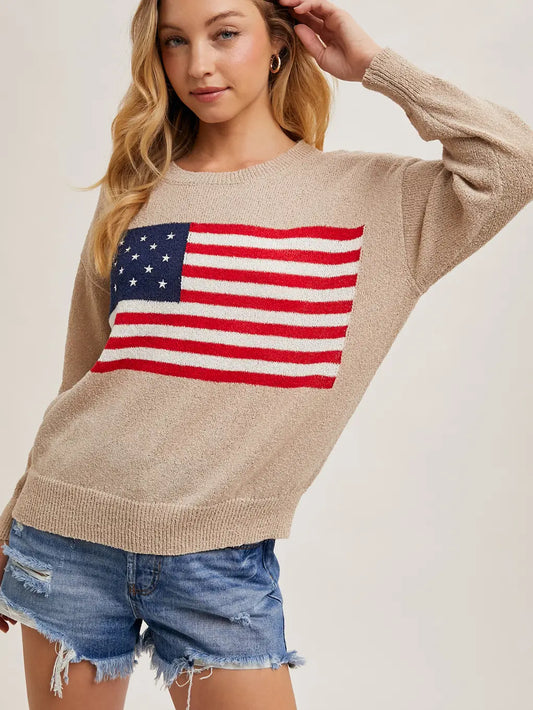 American Flag Knit Sweater Pullover, Memorial Day