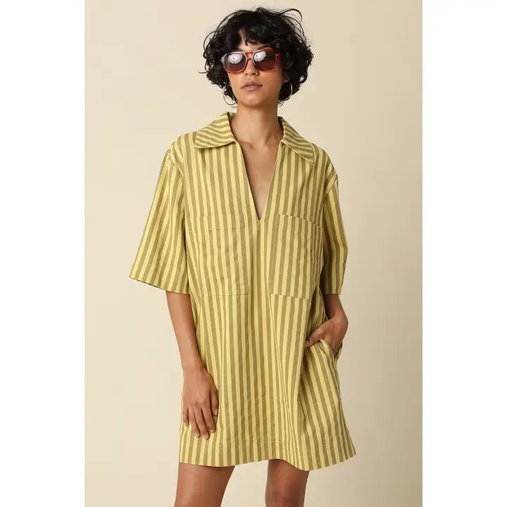 Chloe Olive Stripe Shirt Dress
