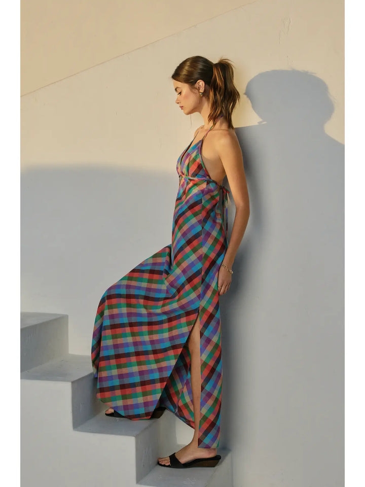 Vibrant Vines Triangle Top Halter Maxi Dress